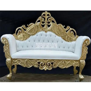 ที่นั่งในงานแต่งงานที่สวยงามสำหรับเจ้าบ่าวเจ้าสาวโซฟาสีขาวทองสำหรับงานแต่งงาน - Product Image 1