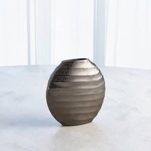Handmade Decorative Aluminium Piece with <b>Textured</b> Horizontally Ridded Oval Shape Appearing to Be Made From Metal - Product Image 1