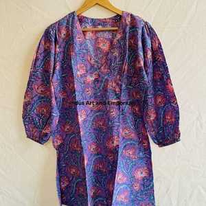 Hermoso Vestido Estampado Floral en Bloques de Algodón, Vestido para Uso Casual, Vestido Estampado a Mano - Product Image 1