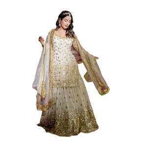 Readymade tradicional étnico indio paquistaní Kurti & Dupatta Set, Georgette con bordado de lentejuelas trabajo completo costura fiesta - Product Image 1