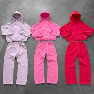 Custom Logo Embroidered Eco-Friendly Sports Wear Set <b>Hoodie</b> Pants Winter Tracksuit Unisex Sweatshirt Sweatpants Cropped - Product Image 1