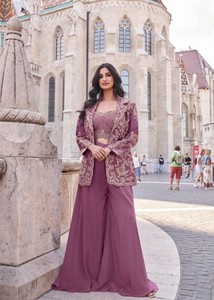 Traje Sharara de Seda Banarsi de Tela Pesada Moderna de Diseñador de Ropa Étnica India y Pakistaní - Product Image 2