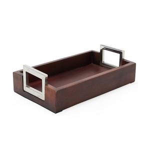 Juego de bandejas para servir alimentos de madera y latón de dos bandejas para servir dulces de forma cuadrada para bodas y eventos - Product Image 6