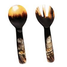 Ensemble de serveur de salade en corne véritable de haute qualité dernier ensemble de cuillère et fourchette de service de salade en corne avec poignée décorative en corne ensemble de service de nourriture - Product Image 6