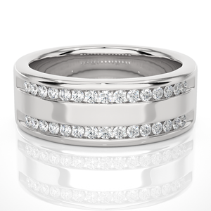 Bague de mariage à deux rangs en moissanite ronde de 1 carat en argent, élégantes bagues en moissanite pour les mariées - Product Image 1