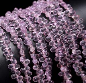 Perles de poire à facettes en améthyste rose naturelle pour la fabrication de bijoux collier double coupe perles coupées à carreaux - Product Image 1