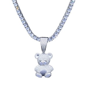 จี้หมีเท็ดดี้ประดับมอสซาไนต์ชุบโรเดียมเงินแท้ 925 สไตล์วินเทจสำหรับผู้หญิง - Product Image 2