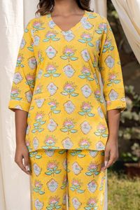 Nouvel arrivage de costume de nuit d'été à la maison, manches trois-quarts imprimées, ensemble 2 pièces en coton, robe - Product Image 4