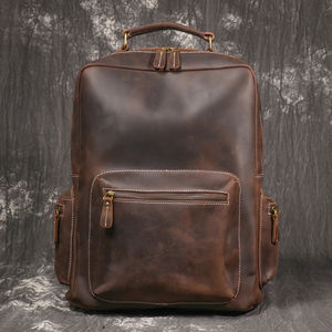 High Quality Soft Leather Backpack Eco-Friendly Large Capacity Casual Daypack Vintage Zipper <b>Bag</b> for Teens Portable School <b>Bag</b> - Product Image 4