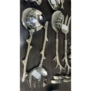 Juego de Cubiertos de Acero Inoxidable con Mango de Madera, 2 Piezas, Estilo Rústico Plateado, Servidores de Ensalada y Pastel, Cubiertos Modernos Inspirados en la Naturaleza para Bodas - Product Image 1