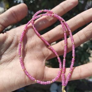 Collier statement en argent sterling avec perles rondes facettées en saphir rose AAA+ 3 mm, véritable et naturel, pour mariage - Product Image 5