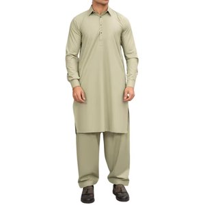 Ensemble Kurta Shalwar pour homme bleu ciel avec manches longues, col mandarin et détails de boutons discrets, traditionnel pakistanais indien ethnique - Product Image 2