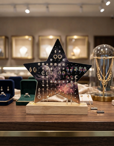 Acrylic Star Shaped Earring Display Stand with Wood Base Earring Holder Jewelry Organizer and Showcase Rack - Product Image 3
