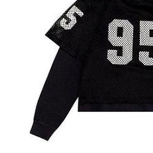 เสื้อยืดแขนยาวสีดำสำหรับผู้ชายเสื้อยืดตาข่ายพิมพ์ลายฮิปฮอปผ้าฝ้าย100% สองชั้น - Product Image 2