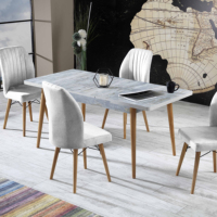 Ensemble de table à manger Alessa en bois extensible avec 6 chaises - Meubles de salle à manger de style ferme moderne écologiques de haute qualité