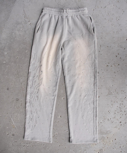 OEM Pantalon évasé de détresse vintage en coton éponge française avec logo en strass personnalisé pantalon de survêtement épais sérigraphié pour hommes - Product Image 6