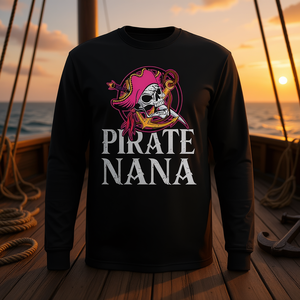 Camiseta de manga larga Pirate Nana Grandma con diseño de calavera y espadas en color rosa - Product Image 3