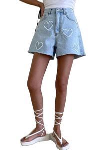 Taille haute lavé imprimé femmes Denim Shorts nouveau printemps été jean décontracté Chic pantalon droit femme - Product Image 2