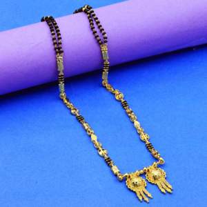 Vente en gros de micro mangalsutra long plaqué or 24 ct, bijoux traditionnels, bijoux de mariage indien, mangalsutra avec perles noires - Product Image 4