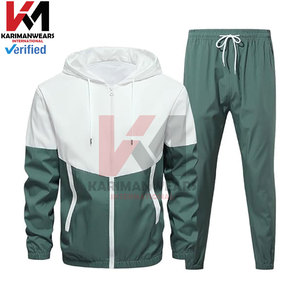 Conjunto de chándales cortavientos retro para hombre, traje de 2 piezas de bloque de color con chaqueta de manga larga con cremallera completa, pantalones para correr ligeros - Product Image 2