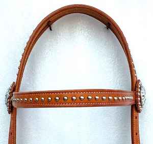 Hebilla de latón grabada en plata de alta calidad y auriculares Concho Headstall de cuero genuino para productos de equitación - Product Image 1