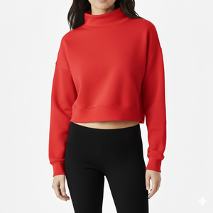 Suéter de Punto Rojo Sólido al por Mayor para Otoño e Invierno, Cuello Alto Simulado, Bordado 3D, para Mujer - Product Image 1