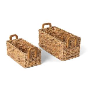 Ensemble de 2 paniers de rangement rectangulaires en jacinthe d'eau tissée, panier de rangement fait à la main, vente en gros, écologique, fabriqué au Vietnam - Product Image 1