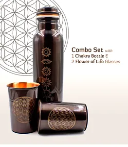 Nueva botella de cobre impresa con hermoso patrón floral Contenedor de agua a prueba de fugas Premium Botella de agua de cobre impresa antigua - Product Image 2