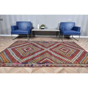 5.4x7.6 ft Turkish Kilim Rug, Vintage Rug, <b>Red</b> Animal Print <b>Wool</b> Rug - Product Image 3