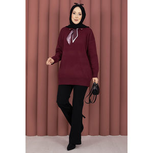 Ensemble de pull en tricot à col polo pour femme avec bordure Kazak - Product Image 1
