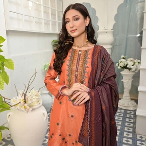 Marca paquistaní Banarsi Jacquard Trajes de seda de 3 piezas con bordado Bin Hameed Marca India Pakistán Tela Volumen original PARI - Product Image 3