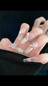 Ongles à presser longs pour femmes, style de mariée de luxe, avec colle, forme carrée, inspirés des reines et des princesses - Product Image 5