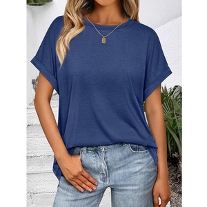 Nueva llegada OEM servicio sólido mujer 100% algodón manga corta cuello redondo hombro pendiente cómoda camiseta de Bangladesh - Product Image 6