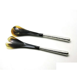 Vajilla de cuerno de buey pulida natural Cubiertos de cuerno de búfalo natural-Cucharas pequeñas y tenedores Hecho EN LA India Servidor de ensalada Buffalo - Product Image 5