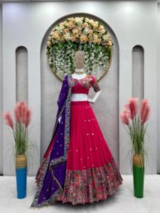 Nuevo diseño más vendido Foux Gorgette Womens Lehenga Choli para uso de regalo con trabajo de hilo disponible a precio asequible - Product Image 6