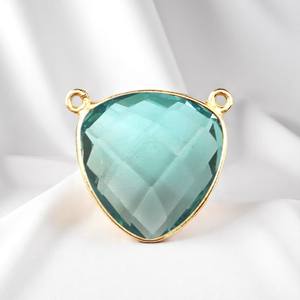 DIY Double Bail Trillion Facettes Aqua Quartz Gemstone Plaqué Or Charme Pendentif Collier En Gros - Product Image 1