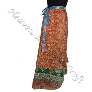 Falda envolvente de seda de Playa Larga al por mayor 38 pulgadas 2 capas Reversible Magic Silk Saris Wrap Falda larga Vestido envolvente de seda de la India - Product Image 6