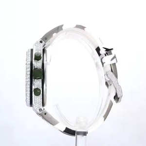 Montre en quartz artisanal avec diamant moissanite, style sport, verre, style business, cadran rond, bracelet en caoutchouc, pour unisexe, cadeau - Product Image 2