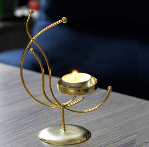 Portavelas de luz de té con forma circular con acabado dorado, centro de mesa de Metal y hierro decorativo para bodas - Product Image 6