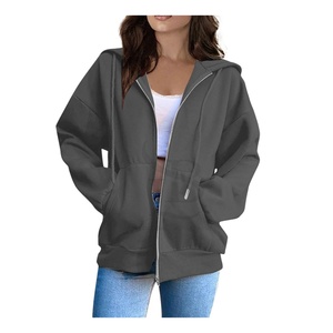 Sudaderas de invierno con cremallera y capucha de gran tamaño para mujer, logotipo frontal transpirable antiarrugas impreso, precio al por mayor, tarifa barata - Product Image 5