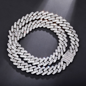 Chaîne à maillons cubain Moissanite 12mm coupe baguette-Collier Hip Hop pour hommes, chaîne Streetwear mode Moissanite en argent 925 pour hommes - Product Image 2