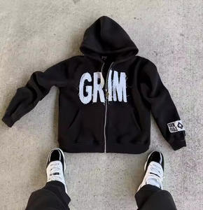 เสื้อฮู้ดผ้าดิบแบบมีซิปเปิดปิดขนาดเท่าใหญ่สำหรับผู้ชายผ้าซักแบบผ่าผ่าข้างไซส์ใหญ่พิเศษ500 GSM - Product Image 1