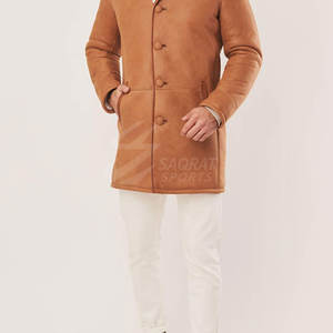 Último estilo al por mayor a prueba de viento hombres Shearling cuero abrigo largo superventas impermeable hombres cuero abrigo largo para venta en línea - Product Image 4
