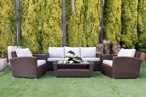 Juego de muebles de Patio al aire libre para todo tipo de clima de 5 piezas, silla de ocio Seccional de conversación de mimbre PE, dormitorio, apartamento, gimnasio - Product Image 5