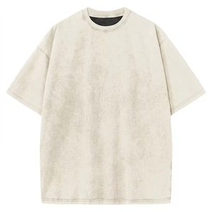 T-shirt décontracté pour homme, coupe ample, manches courtes, col rond, 100% coton jersey, couleur unie, séchage rapide, effet délavé, streetwear, logo frontal en soie - Product Image 1