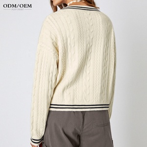 OEM Spring <b>Women</b> <b>Beige</b> V-neck Custom Logo Embroidery Cardigan Casual Loose Sweater Fashion Knitted <b>Jacket</b> Streetwear - Product Image 6