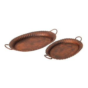 Plateau de service ovale en fer galvanisé finition antique en laiton avec poignées en corde Parfait pour servir des aliments et des boissons lors de fêtes - Product Image 3