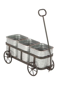 Maceta de jardín galvanizada de hierro de alta calidad con carrito Macetas decorativas de flores de hierro para interiores y exteriores en carrito para la venta - Product Image 2