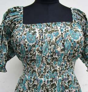 Femmes coton main bloc imprimé longue robe été décontracté tunique bouton décoration coupe ample confortable naturel robe ensemble - Product Image 5