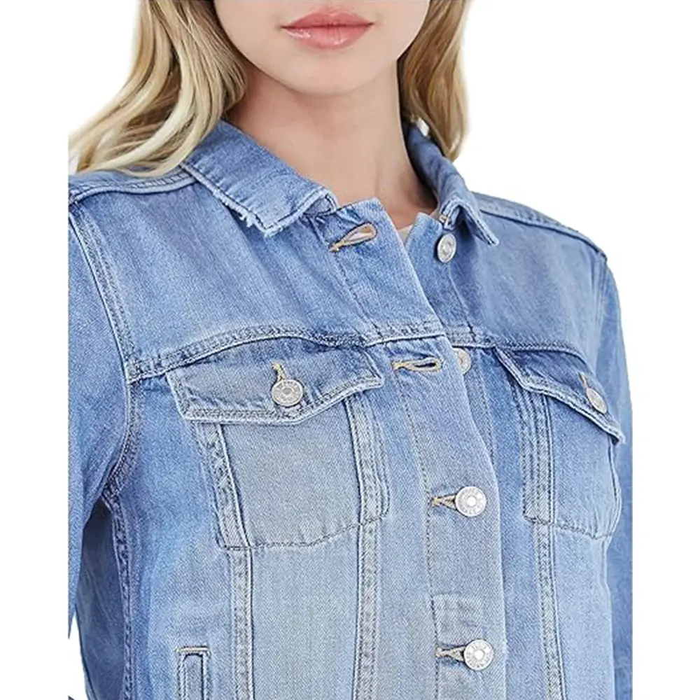 SKYKINGDOM vente en gros surdimensionné tendance mode bleu veste en jean col rabattu déchiré vêtements pour femmes veste en jean
